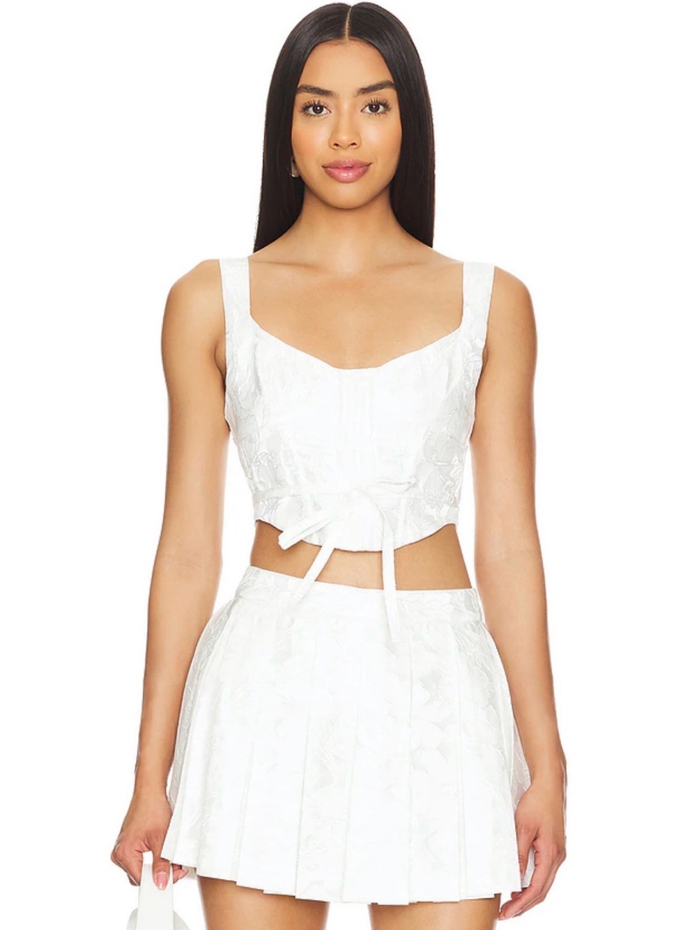 For Love & Lemons Mira Crop White, Size XL - Jacquard Bustier Bow Top REVOLVE